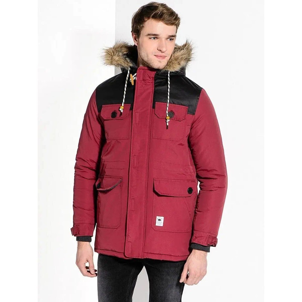 Bellfield Carbon Burgundy Parka Jacket Puffer Mens Large